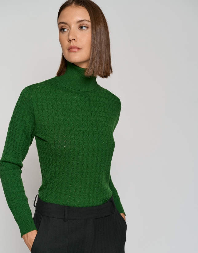 Green ribbed herringbone sweater