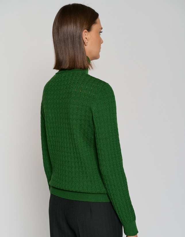 Green ribbed herringbone sweater