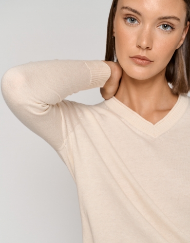 Beige silk and wool sweater with V-neck