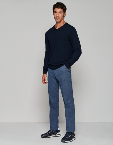 Two color greyish blue and black micro-design chinos