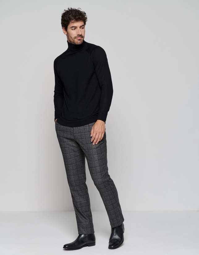 Gray checked slim fit chinos