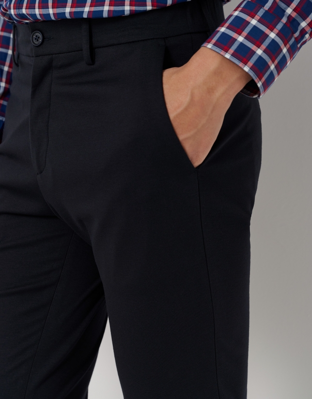 Navy blue blunt knit trousers separate