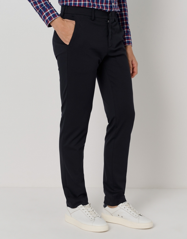 Navy blue blunt knit trousers separate