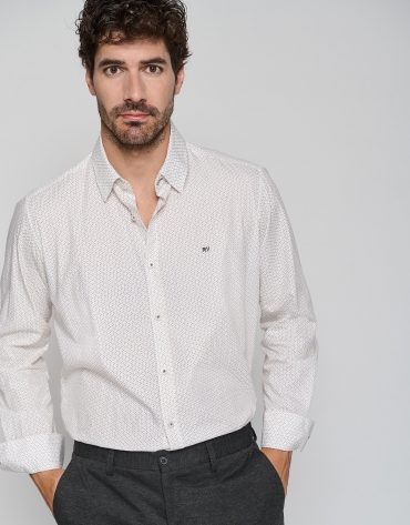 Regular fit sport shirt with gray and yellow print