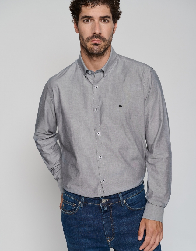 Camisa sport regular Oxford gris