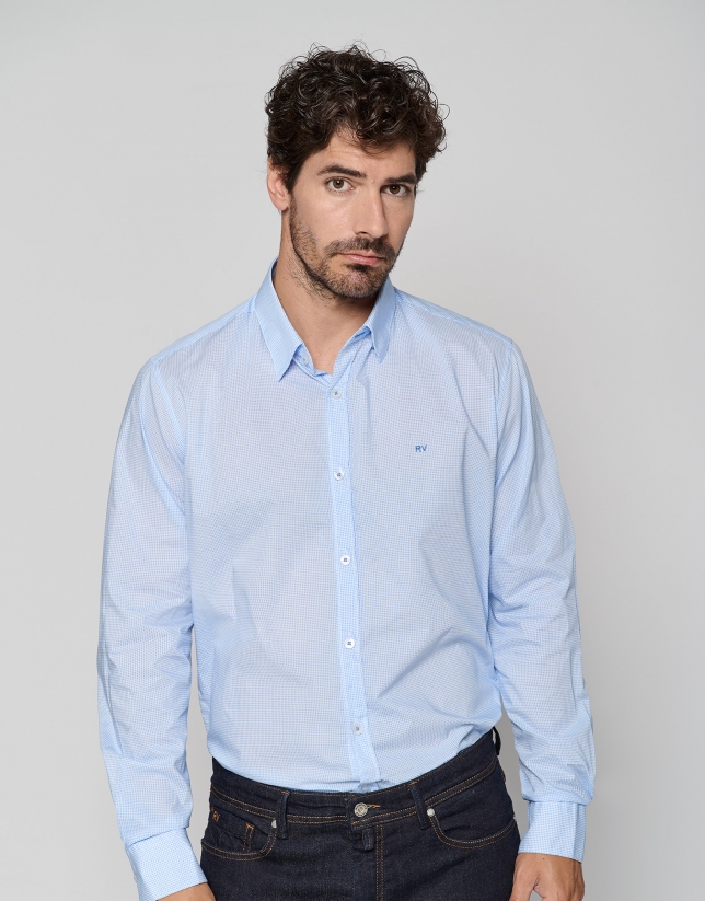 Camisa sport slim estampado geométrico azul medio