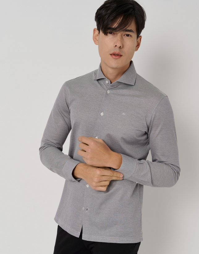 Gray and white  piqué sport shirt