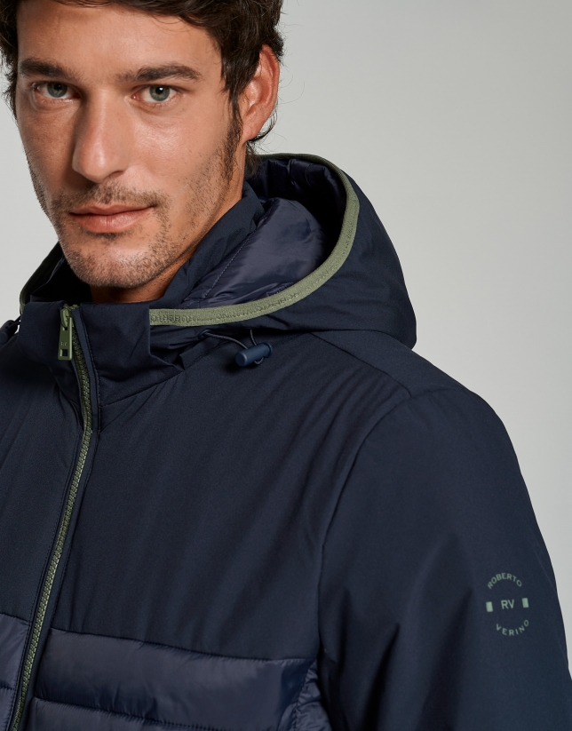 Navy blue tech fabric quilted windbreaker