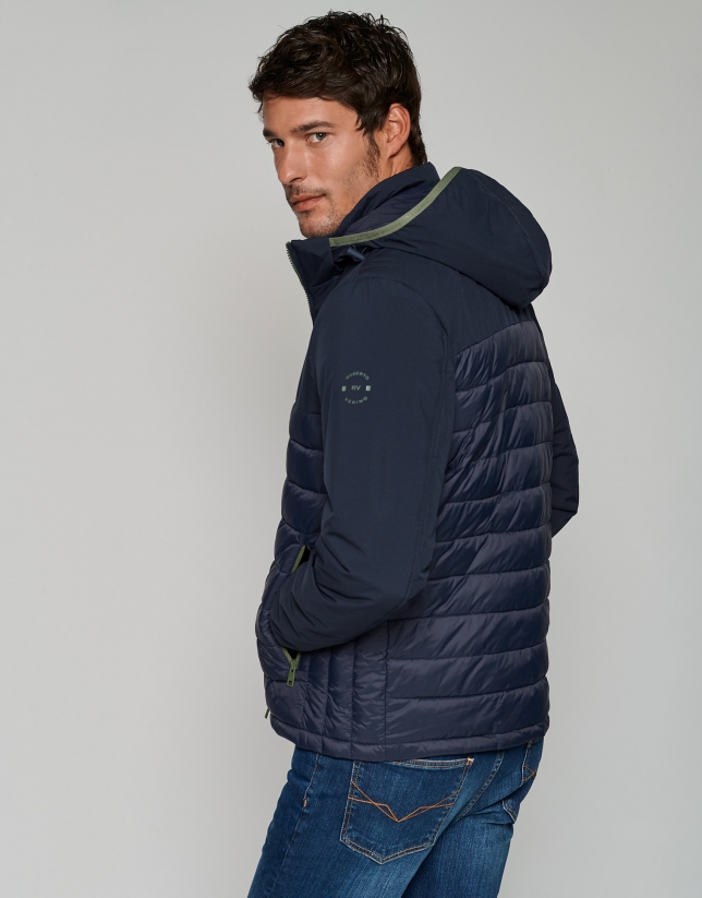 Navy blue tech fabric quilted windbreaker