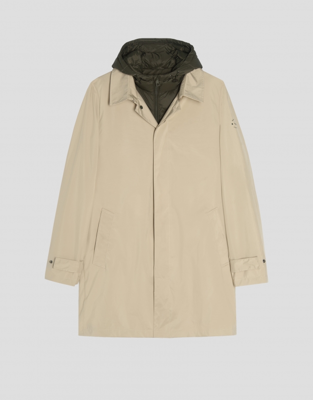 Beige raincoat with khaki vest inside