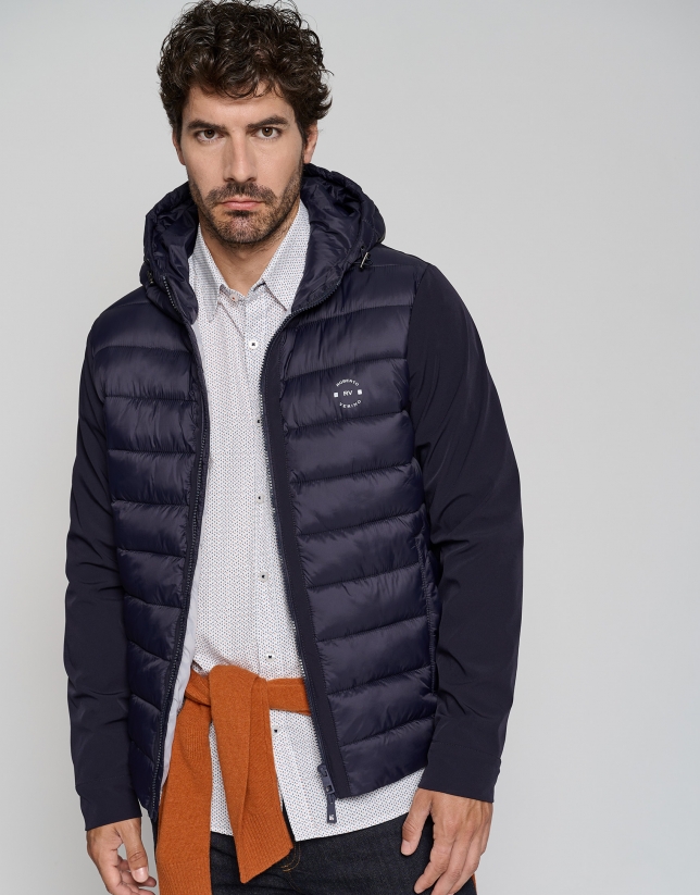 Navy blue two-layer, quilted windbreaker