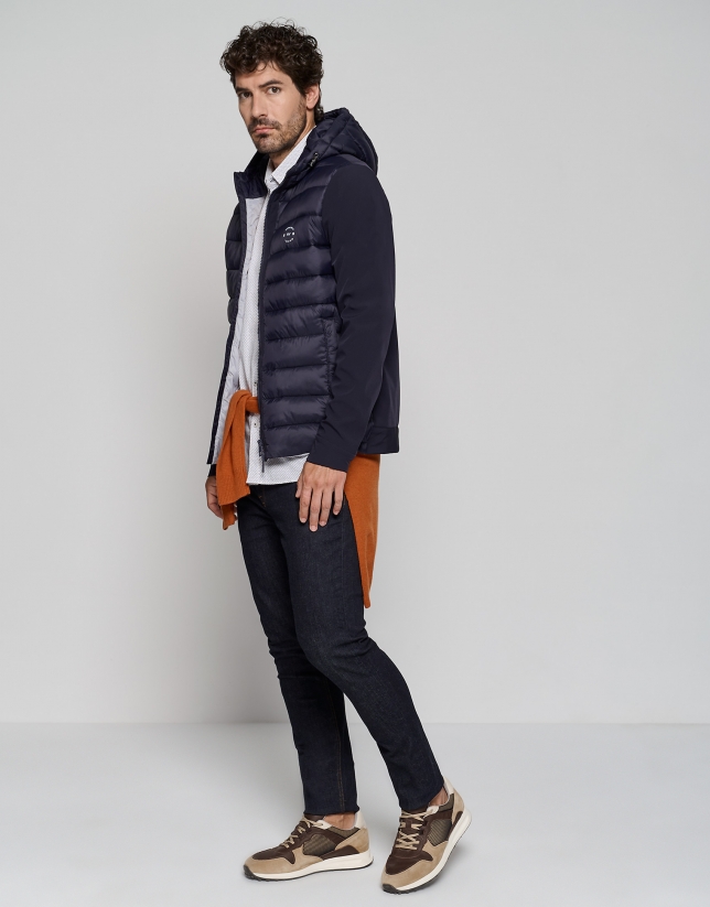 Navy blue two-layer, quilted windbreaker