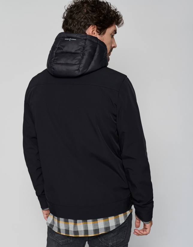 Black two-layer, quilted windbreaker