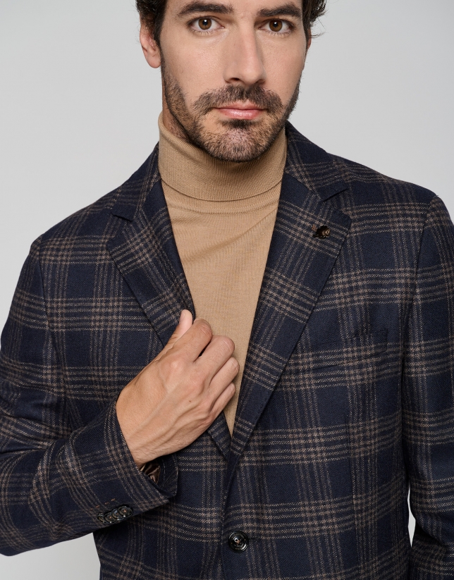 Navy blue and dark brown checked sports jacket