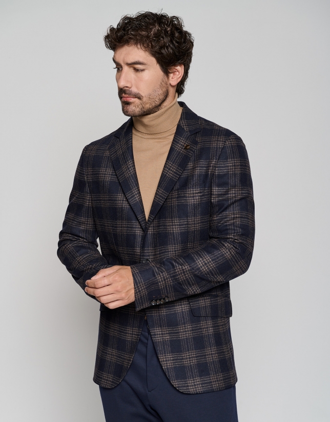 Navy blue and dark brown checked sports jacket