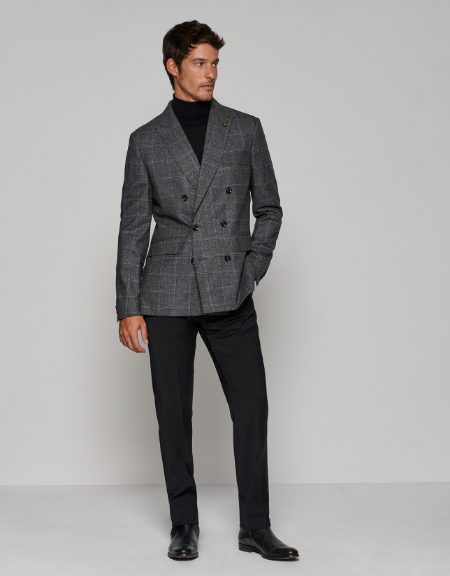Dark gray checked double-breasted sports jacket