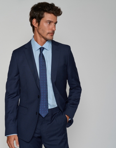 Blue micro-checked, half canvas, slim fit suit