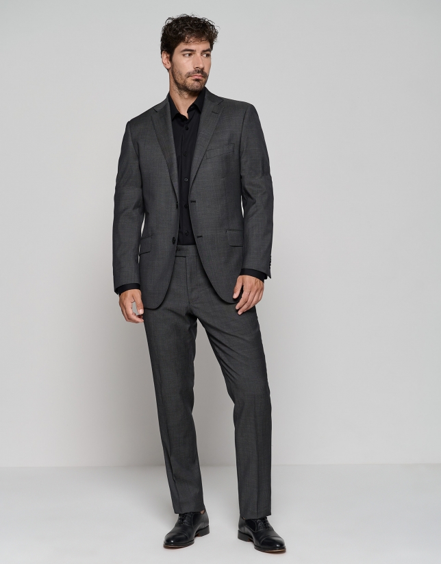 Dark gray fake plain regular fit half canvas suit