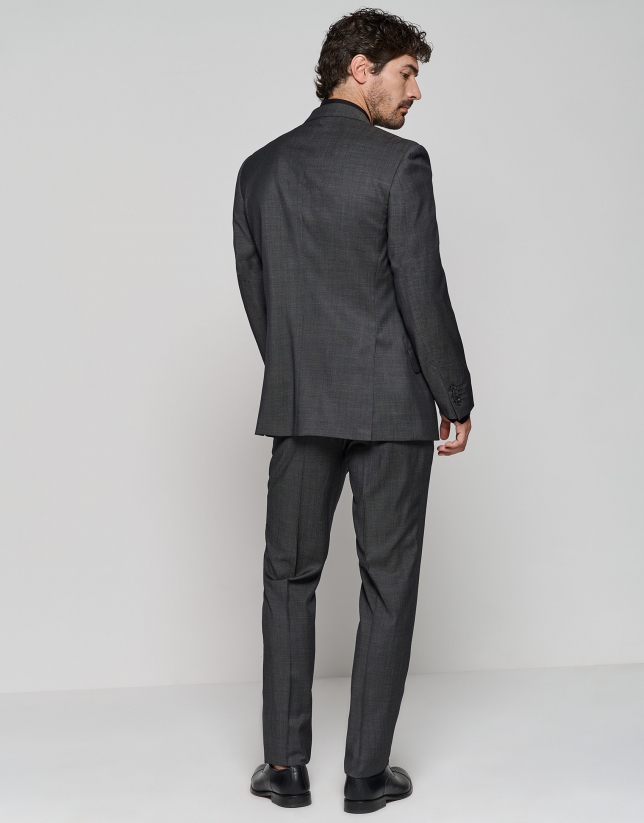 Dark gray fake plain regular fit half canvas suit