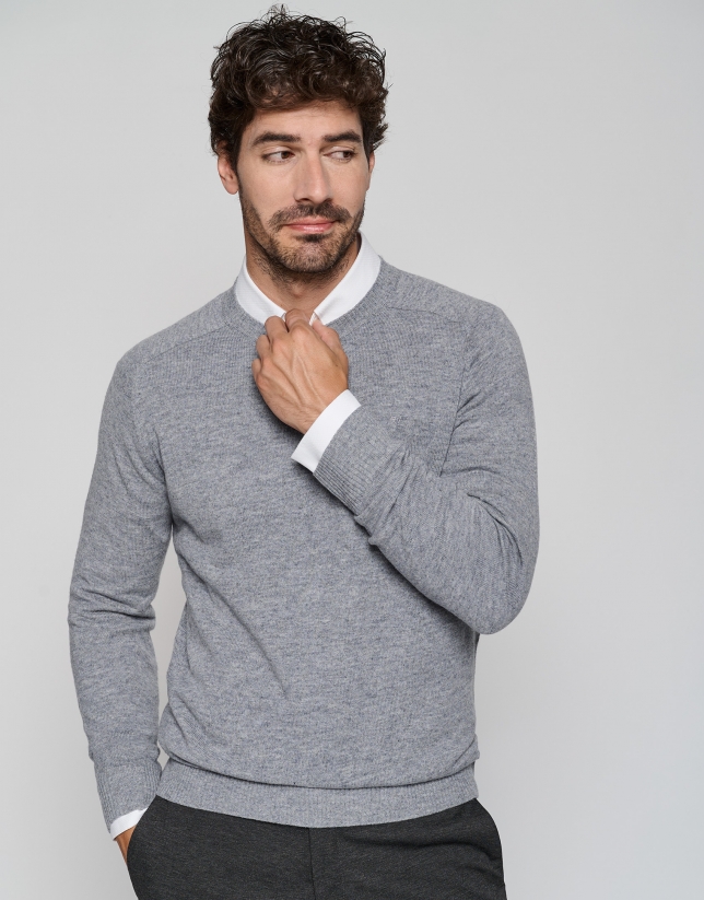 Gray melange cashmere and wool sweater - Man