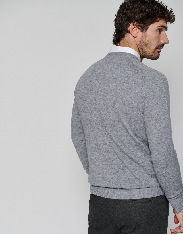 Gray melange cashmere and wool sweater