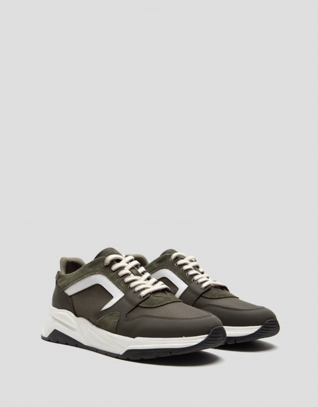 Khaki running shoes with track sole