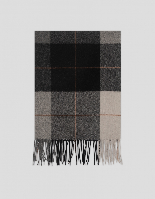 Bufanda de lana cuadros tonos grises con perfil tostado