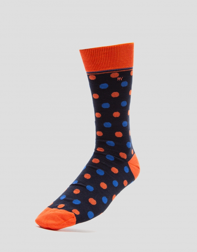 Pack of navy blue and orange dotted socks