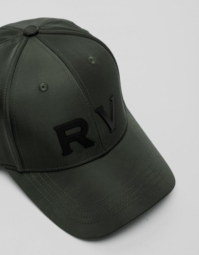 Grayish green nylon baseball cap with RV logo