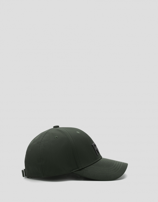 Grayish green nylon baseball cap with RV logo