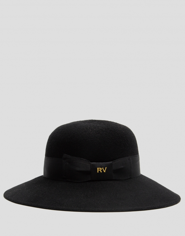 Sombrero fieltro negro con cinta y lazo