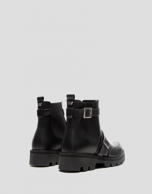 Black leather ankle boot with track sole