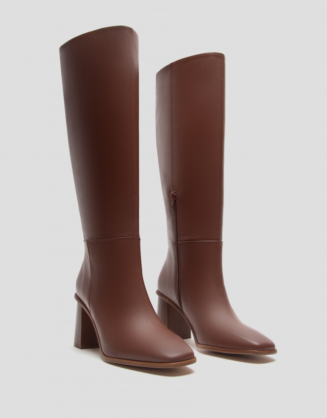 Brown leather high boot
