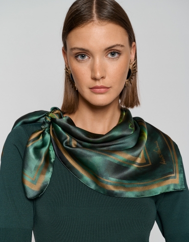 Green floral print silk scarf