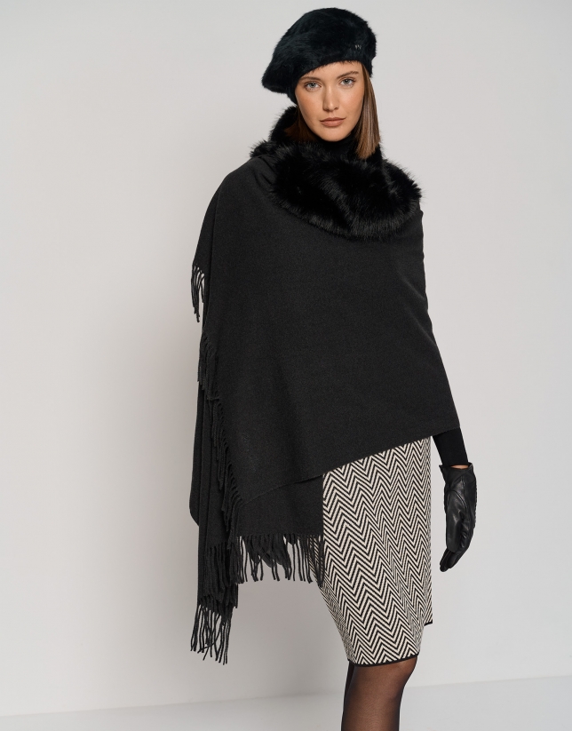 Large black maxi foulard with soft collar