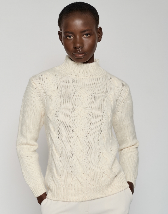Ecru sweater with braided knit