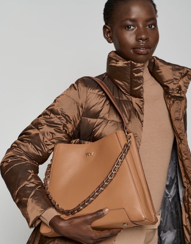 Brown leather Hobo Midi Amber shoulder bag