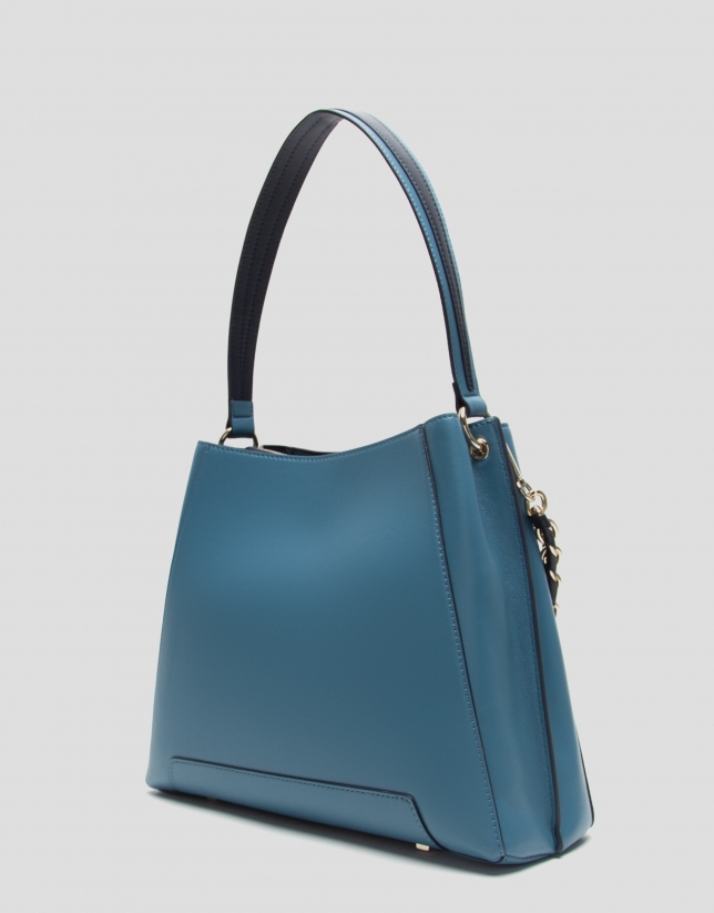 Blue leather Hobo Midi Amber shoulder bag