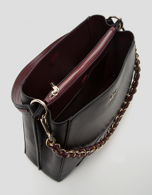 Black leather Hobo Midi Amber shoulder bag