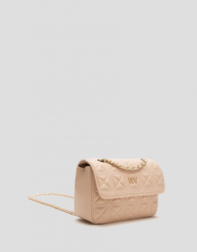 Pink beige leather quilted Linda Mini shoulder bag