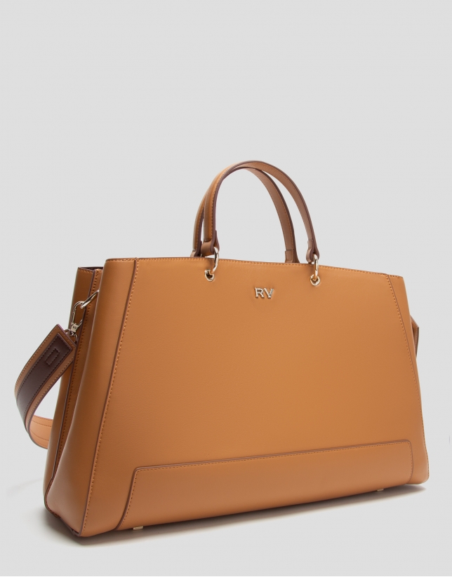 Camel Maxi Amber leather satchel bag