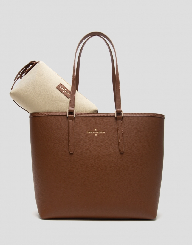 Camel leather Sama shopping bag