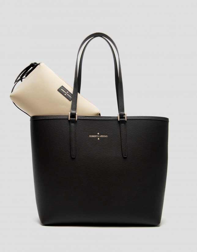 Black leather Sama shopping bag