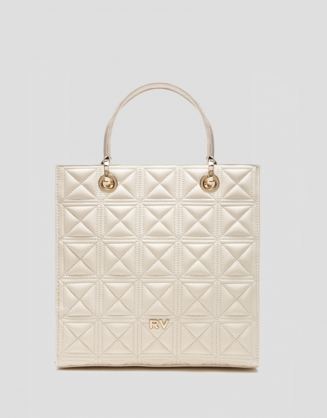 Ivory quilted leather Maxi Linda Satchel