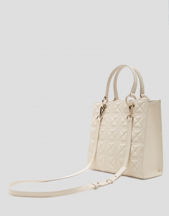 Ivory quilted leather Maxi Linda Satchel