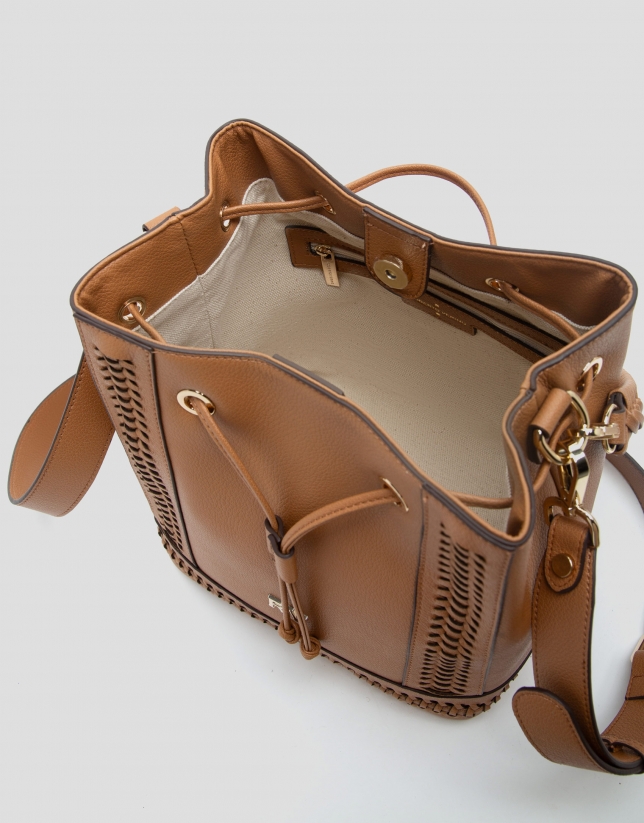 Camel leather bucket Crafts bag bag
