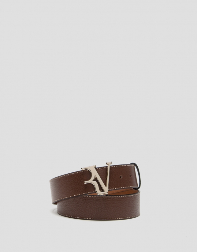 Brown leather belt with backstitching