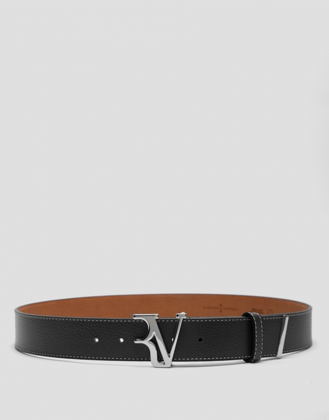 Black leather belt with backstitching