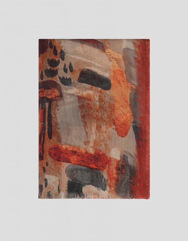 Orange print wool scarf