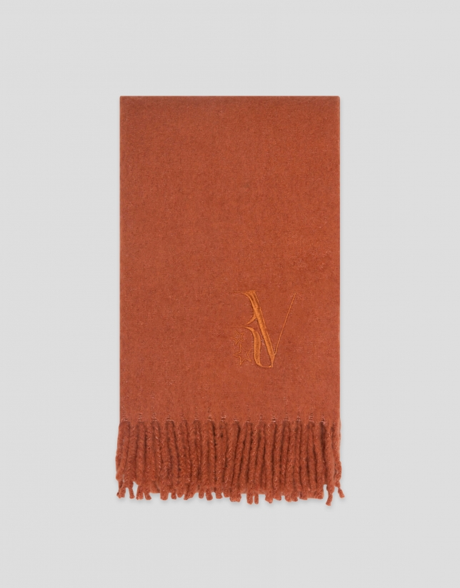 Orange scarf with fringe and RV logo